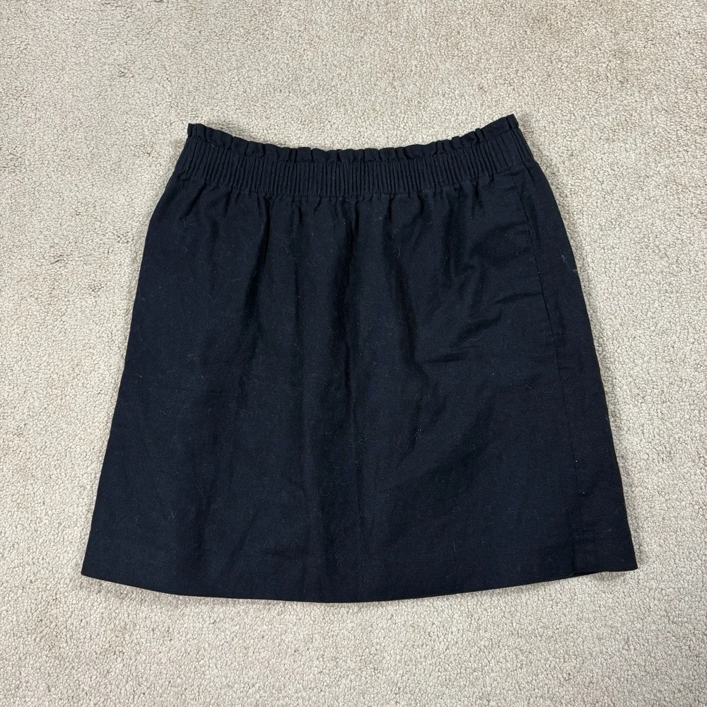 J Crew Linen Cotton Blend City A Line Skirt Womens 8 Black Smocked Waist